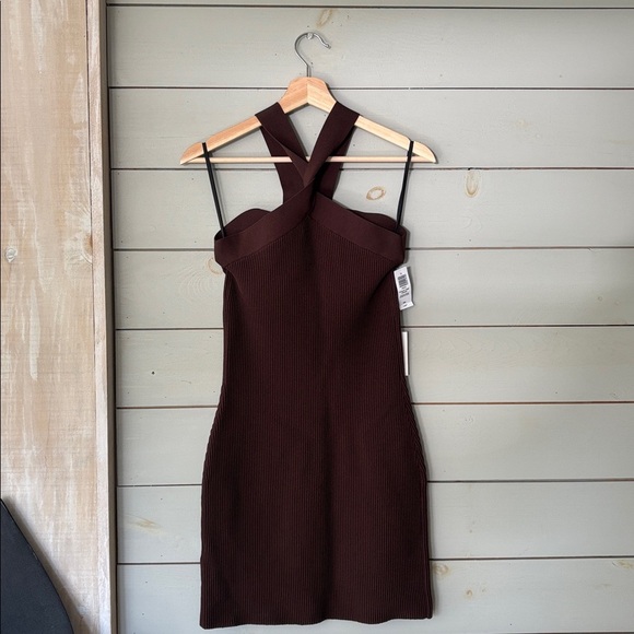 Babaton Sculpt Knit Cross Dress – Coffee Bean Brown (Size M) - Picture 8 of 10